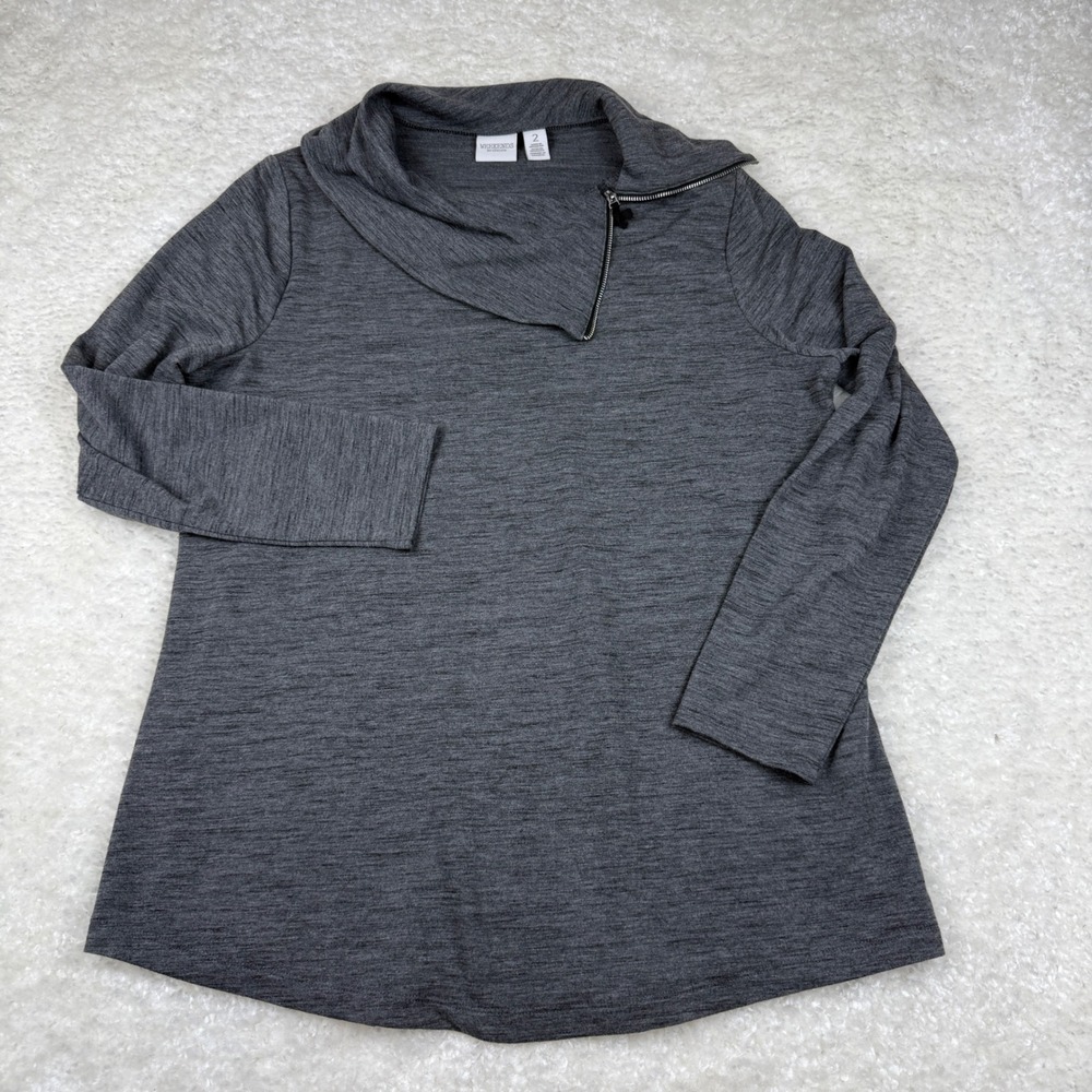 Chico's Weekends Top Women 2 Large Grey Asymmetrical Zip Cowl Neck Long Sleeve